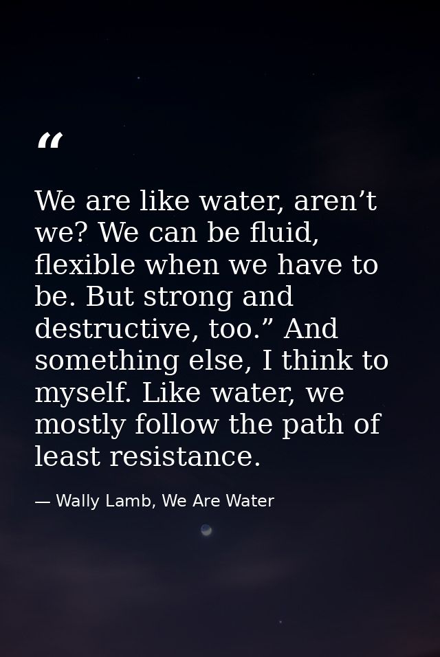 We are like water, aren’t we? We can be fluid, flexible when we have to be. But strong and destructive, too.” And someth — Wally Lamb, We Are Water