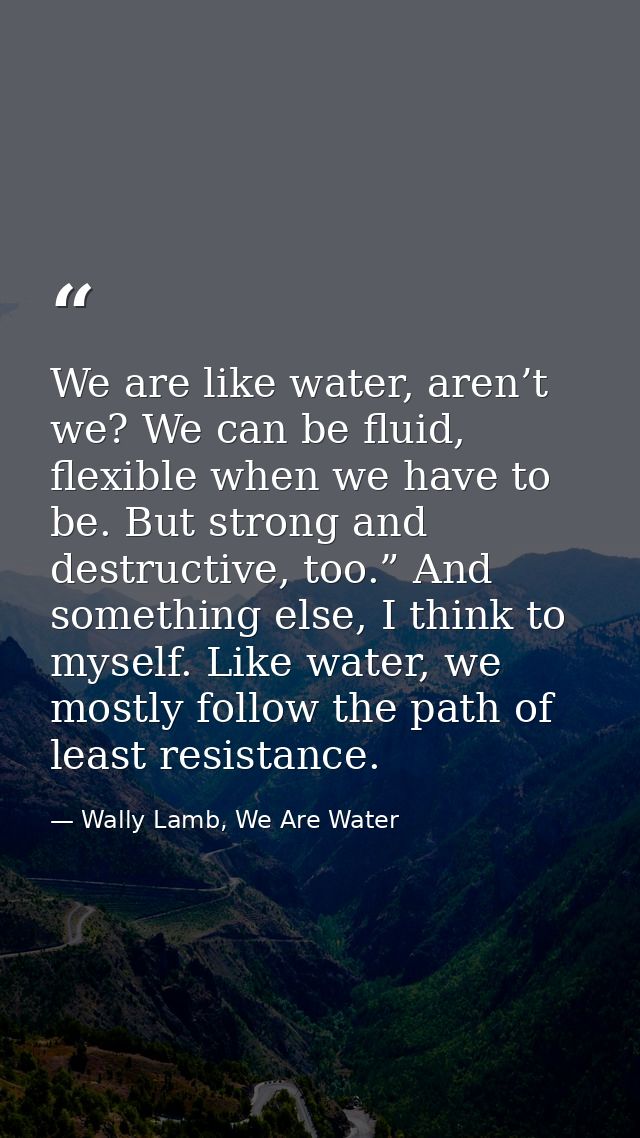 We are like water, aren’t we? We can be fluid, flexible when we have to be. But strong and destructive, too.” And someth — Wally Lamb, We Are Water