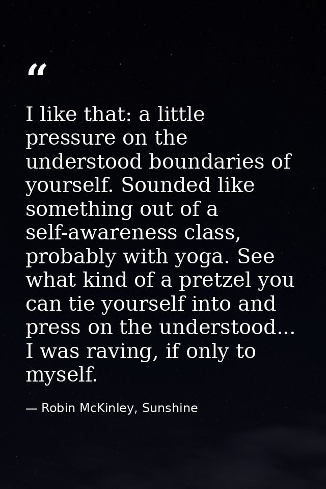 I like that: a little pressure on the understood boundaries of yourself. Sounded like something out of a self-awareness  — Robin McKinley, Sunshine
