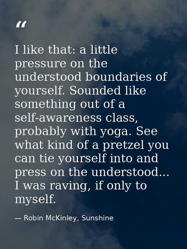 I like that: a little pressure on the understood boundaries of yourself. Sounded like something out of a self-awareness  — Robin McKinley, Sunshine