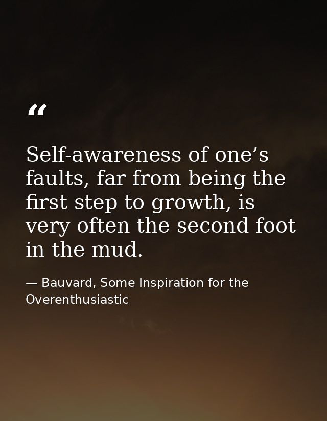 Self-awareness of one’s faults, far from being the first step to growth, is very often the second foot in the mud. — Bauvard, Some Inspiration for the Overenthusiastic