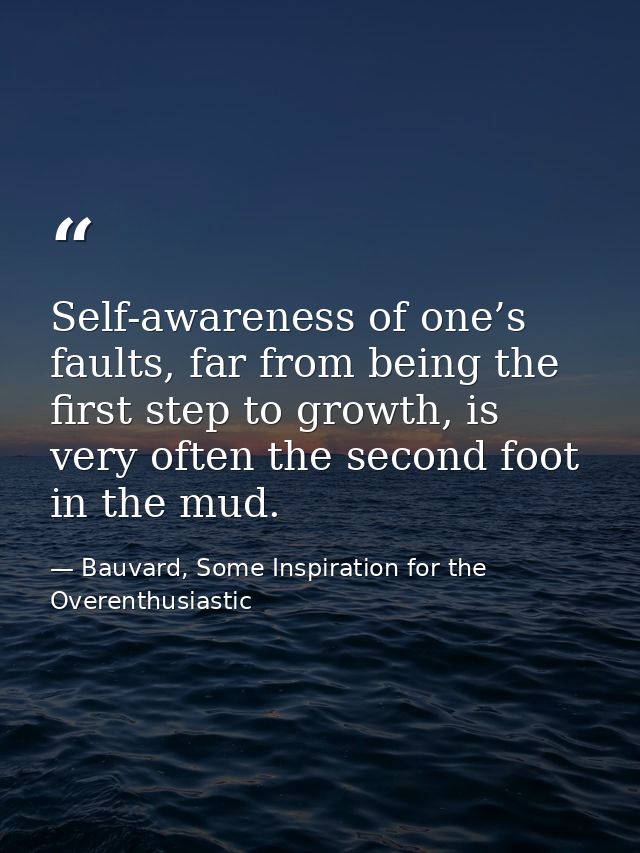 Self-awareness of one’s faults, far from being the first step to growth, is very often the second foot in the mud. — Bauvard, Some Inspiration for the Overenthusiastic