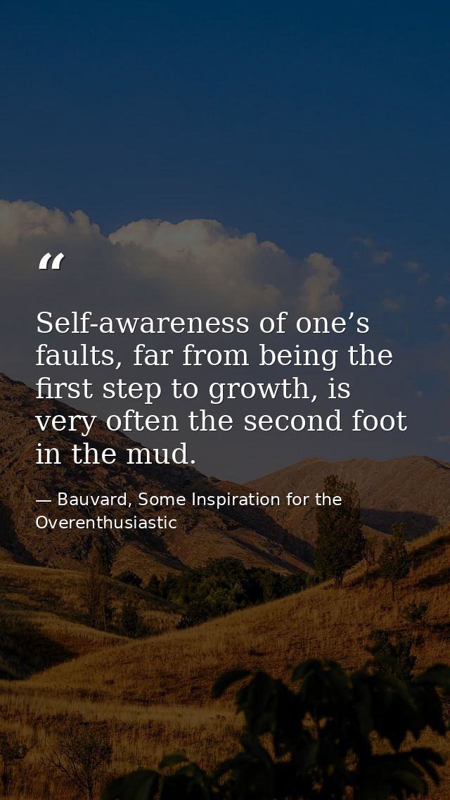 Self-awareness of one’s faults, far from being the first step to growth, is very often the second foot in the mud. — Bauvard, Some Inspiration for the Overenthusiastic