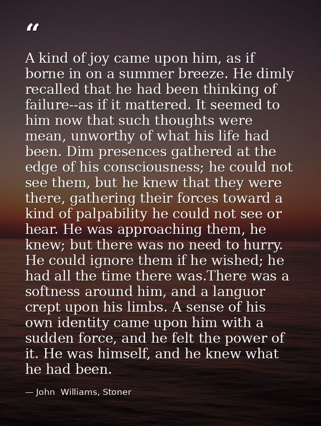 A kind of joy came upon him, as if borne in on a summer breeze. He dimly recalled that he had been thinking of failure-- — John  Williams, Stoner