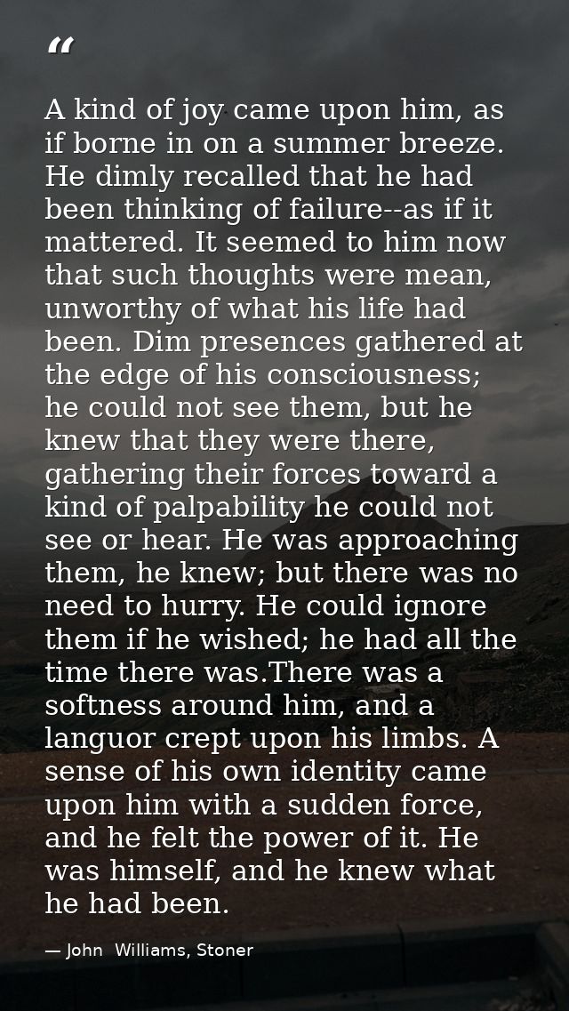 A kind of joy came upon him, as if borne in on a summer breeze. He dimly recalled that he had been thinking of failure-- — John  Williams, Stoner