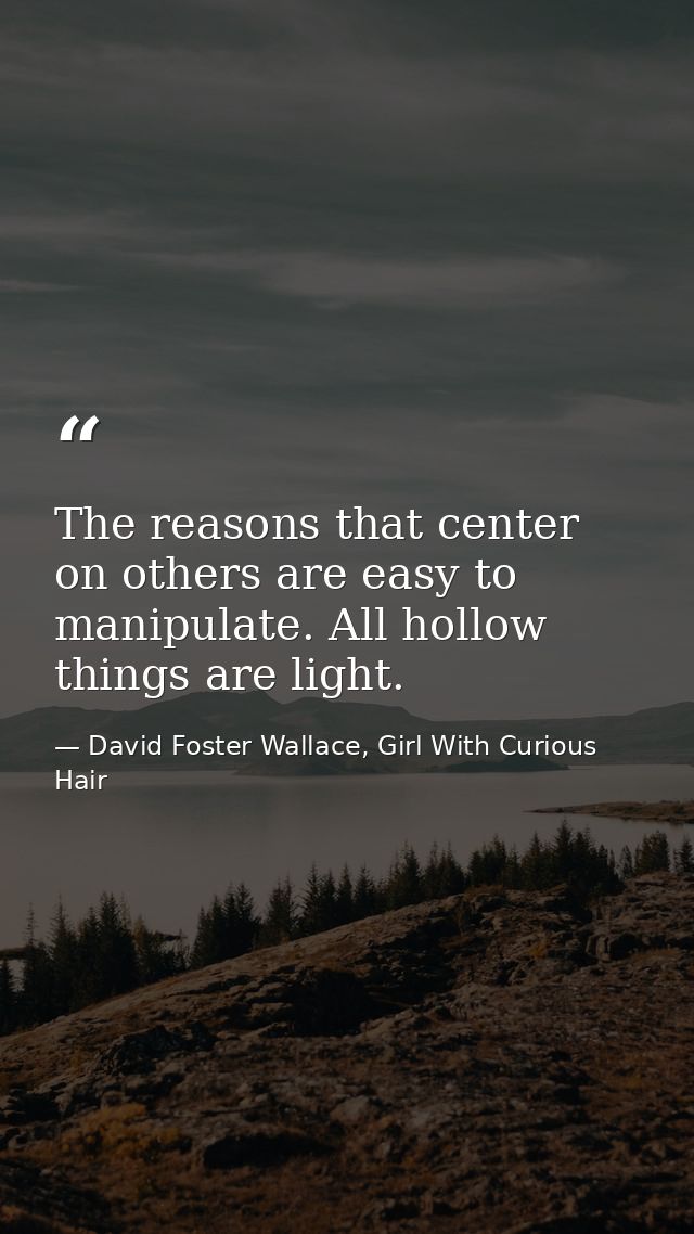The reasons that center on others are easy to manipulate. All hollow things are light. — David Foster Wallace, Girl With Curious Hair