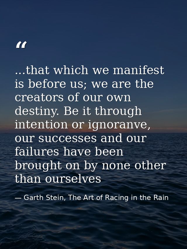 ...that which we manifest is before us; we are the creators of our own destiny. Be it through intention or ignoranve, ou — Garth Stein, The Art of Racing in the Rain