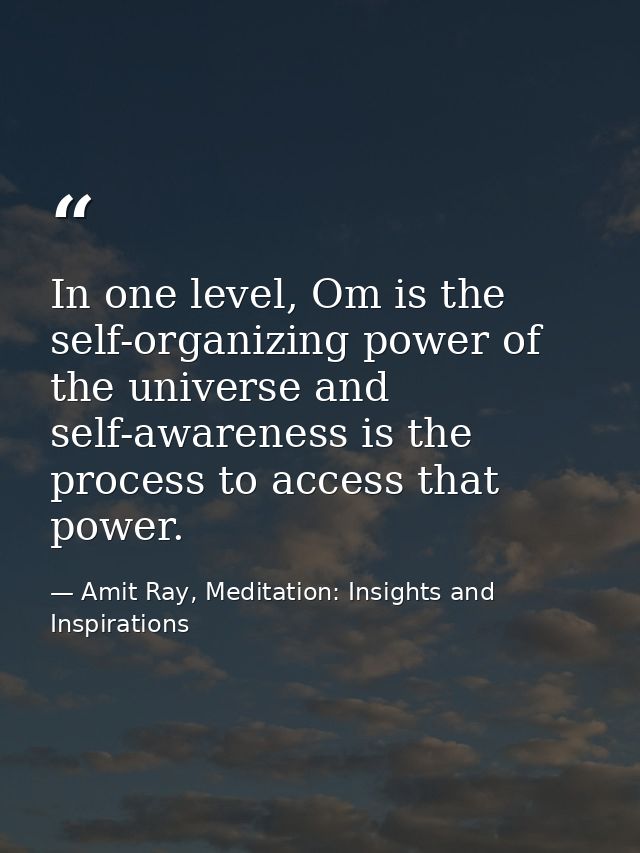 In one level, Om is the self-organizing power of the universe and self-awareness is the process to access that power. — Amit Ray, Meditation: Insights and Inspirations