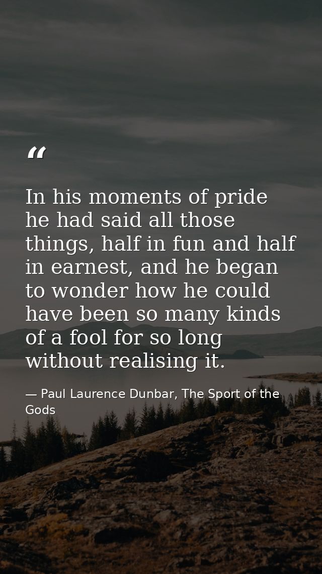 In his moments of pride he had said all those things, half in fun and half in earnest, and he began to wonder how he cou — Paul Laurence Dunbar, The Sport of the Gods