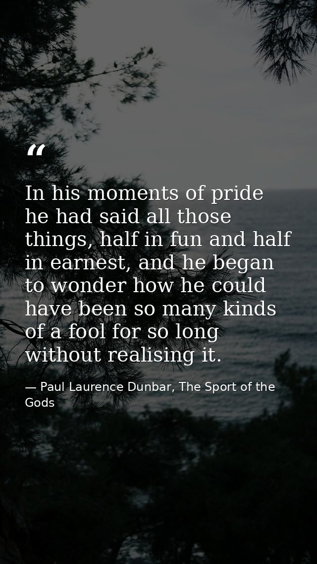 In his moments of pride he had said all those things, half in fun and half in earnest, and he began to wonder how he cou — Paul Laurence Dunbar, The Sport of the Gods