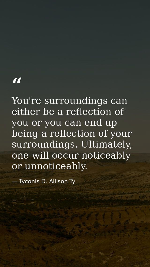 You're surroundings can either be a reflection of you or you can end up being a reflection of your surroundings. Ultimat — Tyconis D. Allison Ty