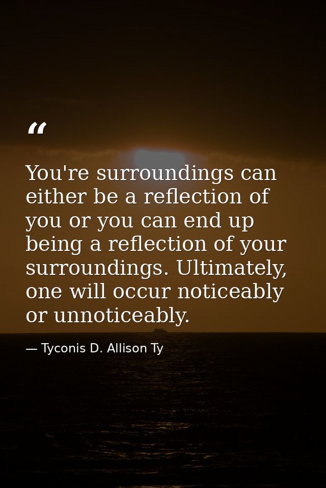 You're surroundings can either be a reflection of you or you can end up being a reflection of your surroundings. Ultimat — Tyconis D. Allison Ty