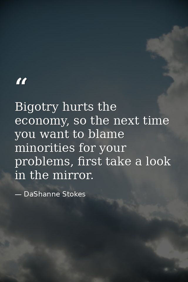 Bigotry hurts the economy, so the next time you want to blame minorities for your problems, first take a look in the mir — DaShanne Stokes