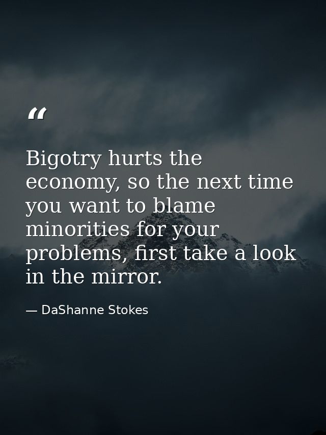 Bigotry hurts the economy, so the next time you want to blame minorities for your problems, first take a look in the mir — DaShanne Stokes