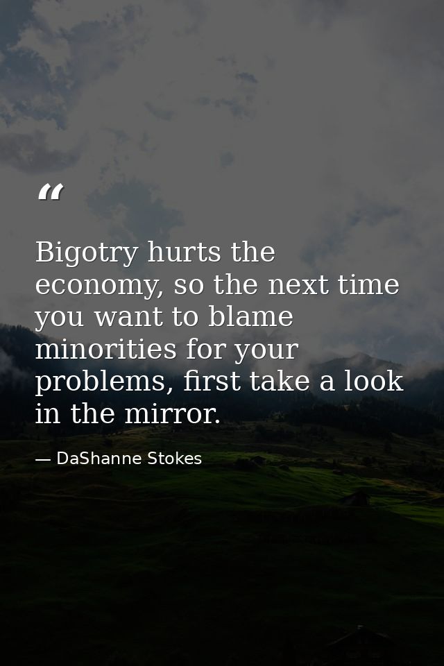 Bigotry hurts the economy, so the next time you want to blame minorities for your problems, first take a look in the mir — DaShanne Stokes