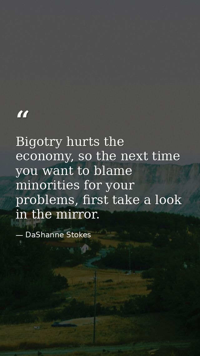 Bigotry hurts the economy, so the next time you want to blame minorities for your problems, first take a look in the mir — DaShanne Stokes