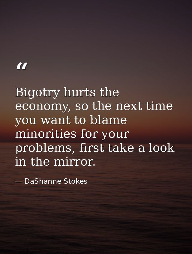 Bigotry hurts the economy, so the next time you want to blame minorities for your problems, first take a look in the mir — DaShanne Stokes