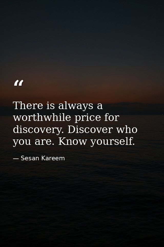 There is always a worthwhile price for discovery. Discover who you are. Know yourself. — Sesan Kareem