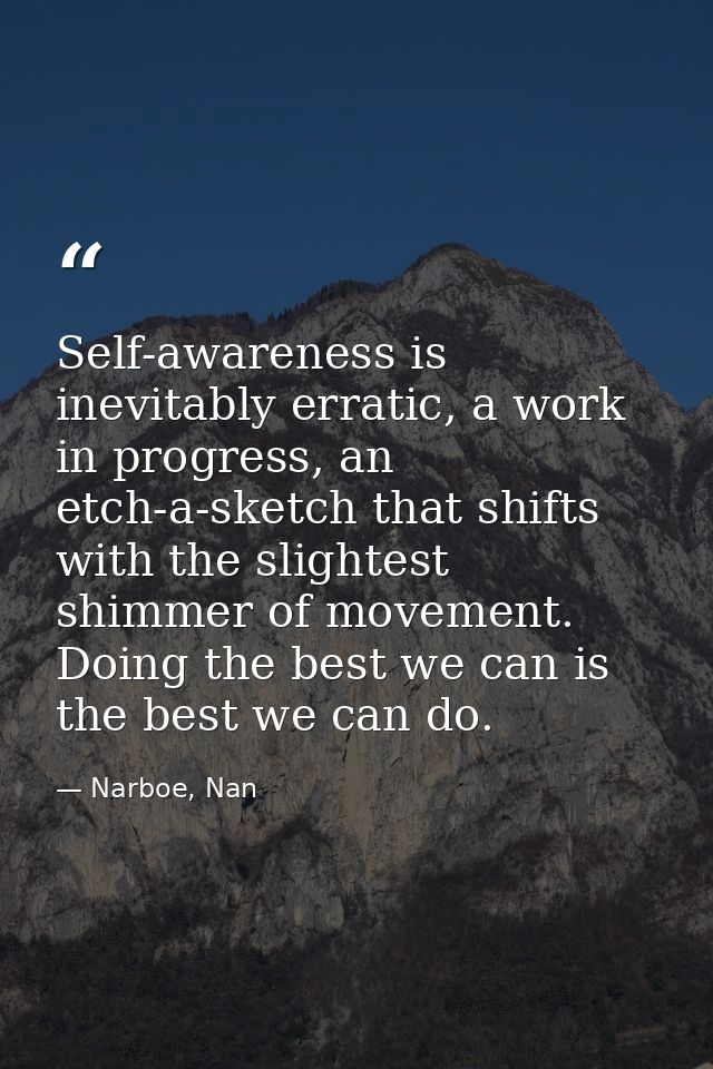 Self-awareness is inevitably erratic, a work in progress, an etch-a-sketch that shifts with the slightest shimmer of mov — Narboe, Nan