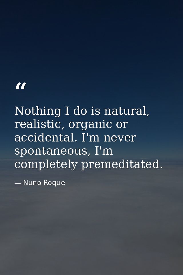 Nothing I do is natural, realistic, organic or accidental. I'm never spontaneous, I'm completely premeditated. — Nuno Roque
