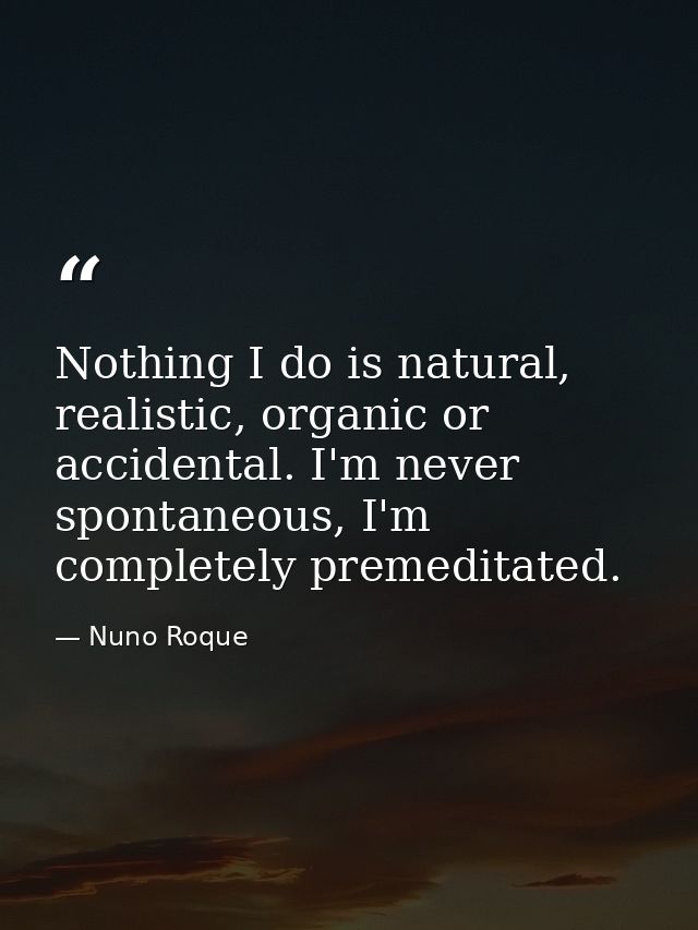 Nothing I do is natural, realistic, organic or accidental. I'm never spontaneous, I'm completely premeditated. — Nuno Roque
