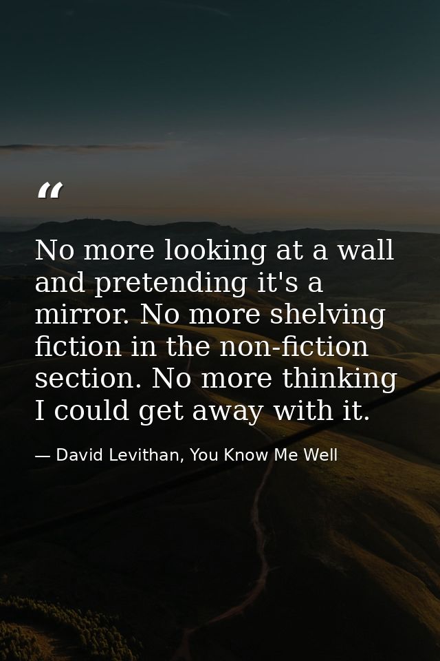 No more looking at a wall and pretending it's a mirror. No more shelving fiction in the non-fiction section. No more thi — David Levithan, You Know Me Well