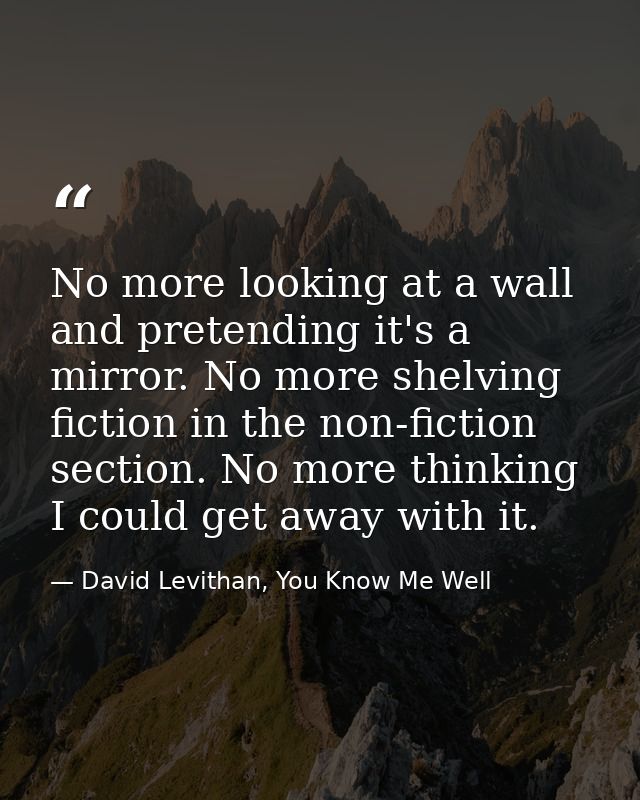 No more looking at a wall and pretending it's a mirror. No more shelving fiction in the non-fiction section. No more thi — David Levithan, You Know Me Well