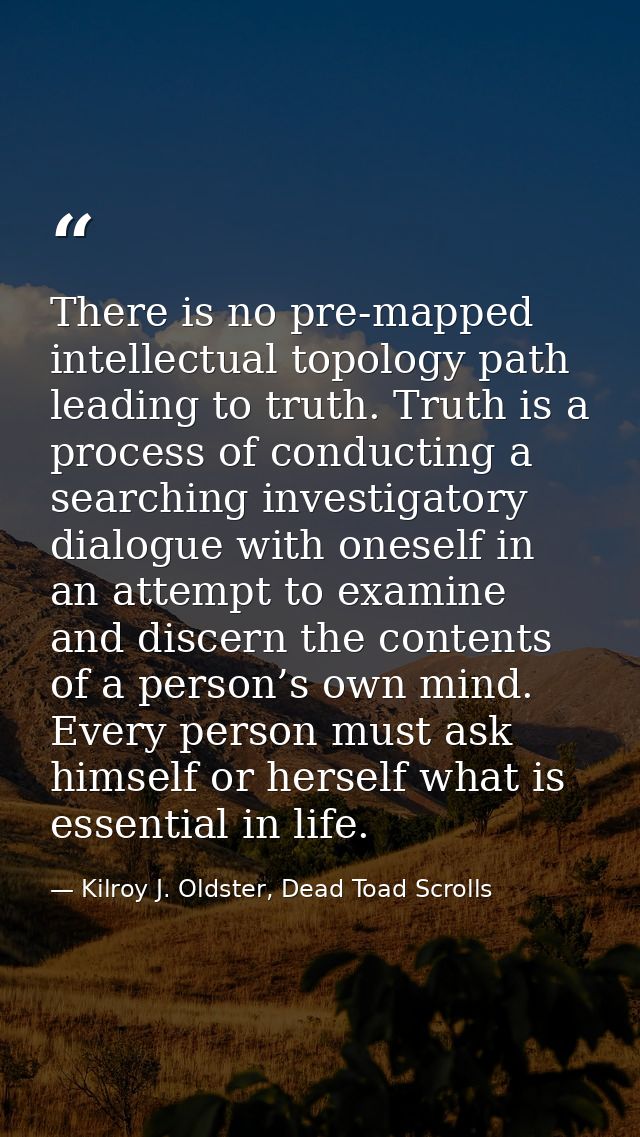 There is no pre-mapped intellectual topology path leading to truth. Truth is a process of conducting a searching investi — Kilroy J. Oldster, Dead Toad Scrolls
