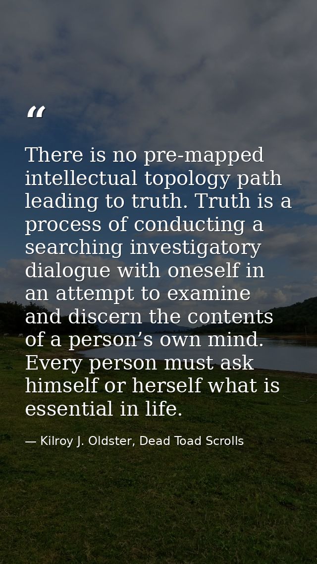 There is no pre-mapped intellectual topology path leading to truth. Truth is a process of conducting a searching investi — Kilroy J. Oldster, Dead Toad Scrolls