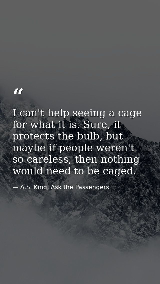 I can't help seeing a cage for what it is. Sure, it protects the bulb, but maybe if people weren't so careless, then not — A.S. King, Ask the Passengers