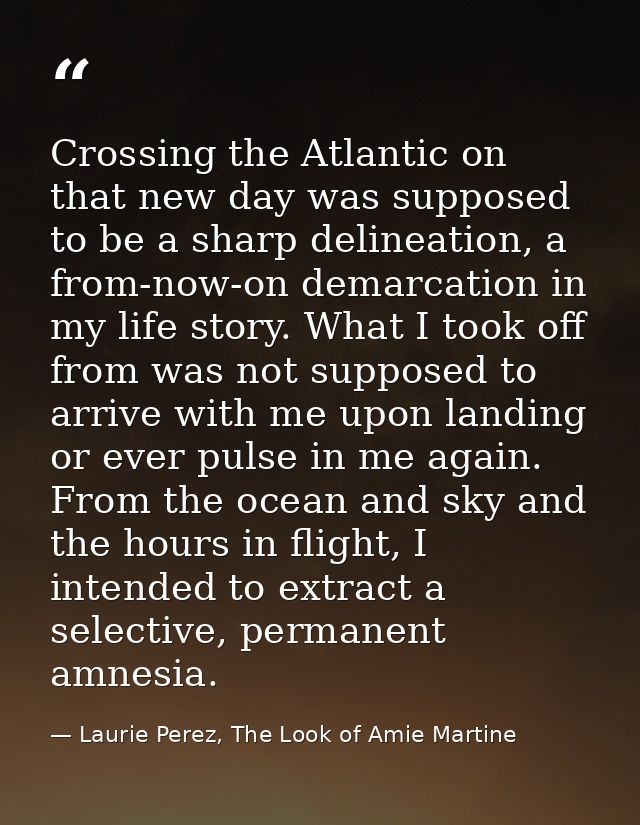 Crossing the Atlantic on that new day was supposed to be a sharp delineation, a from-now-on demarcation in my life story — Laurie Perez, The Look of Amie Martine