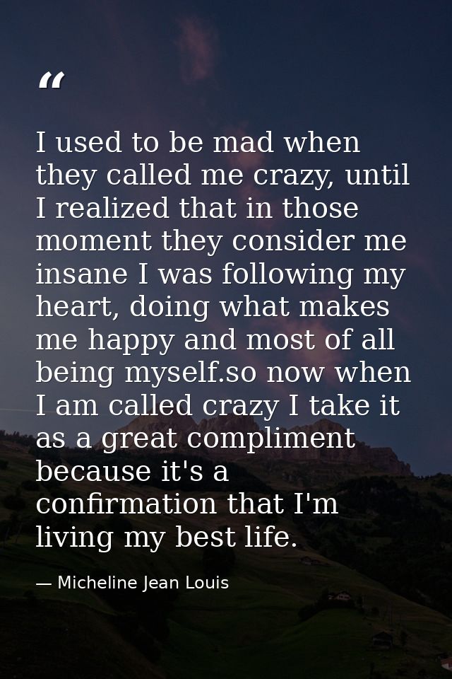 I used to be mad when they called me crazy, until I realized that in those moment they consider me insane I was followin — Micheline Jean Louis