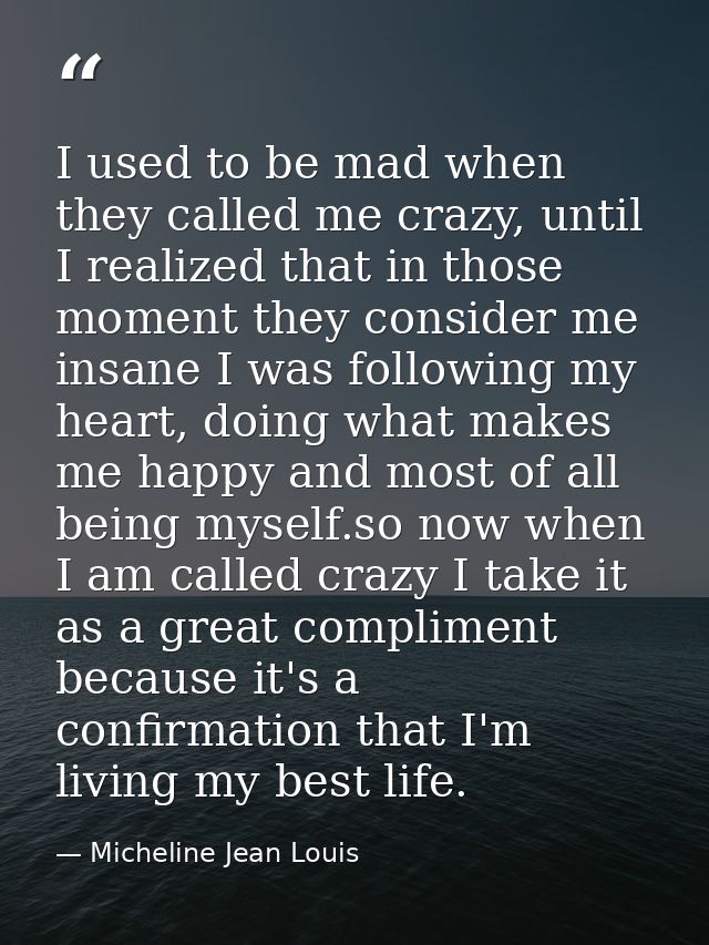 I used to be mad when they called me crazy, until I realized that in those moment they consider me insane I was followin — Micheline Jean Louis