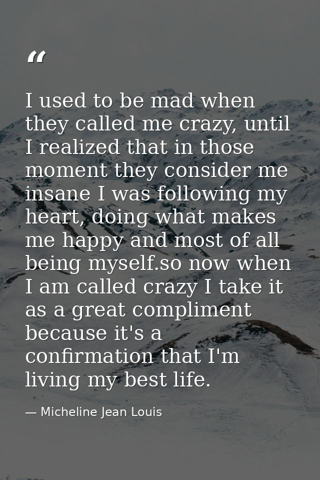 I used to be mad when they called me crazy, until I realized that in those moment they consider me insane I was followin — Micheline Jean Louis