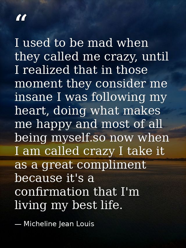 I used to be mad when they called me crazy, until I realized that in those moment they consider me insane I was followin — Micheline Jean Louis