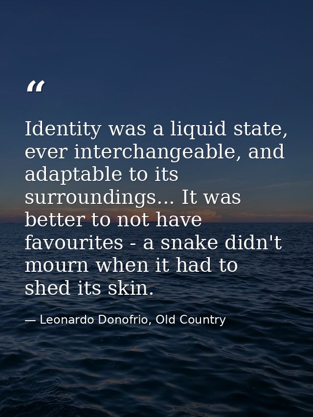 Identity was a liquid state, ever interchangeable, and adaptable to its surroundings... It was better to not have favour — Leonardo Donofrio, Old Country