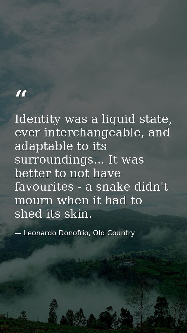 Identity was a liquid state, ever interchangeable, and adaptable to its surroundings... It was better to not have favour — Leonardo Donofrio, Old Country