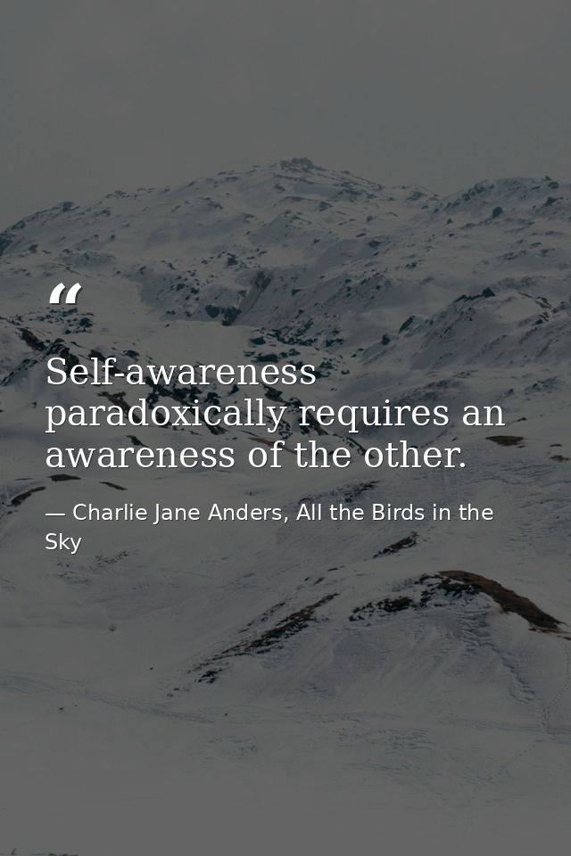 Self-awareness paradoxically requires an awareness of the other. — Charlie Jane Anders, All the Birds in the Sky