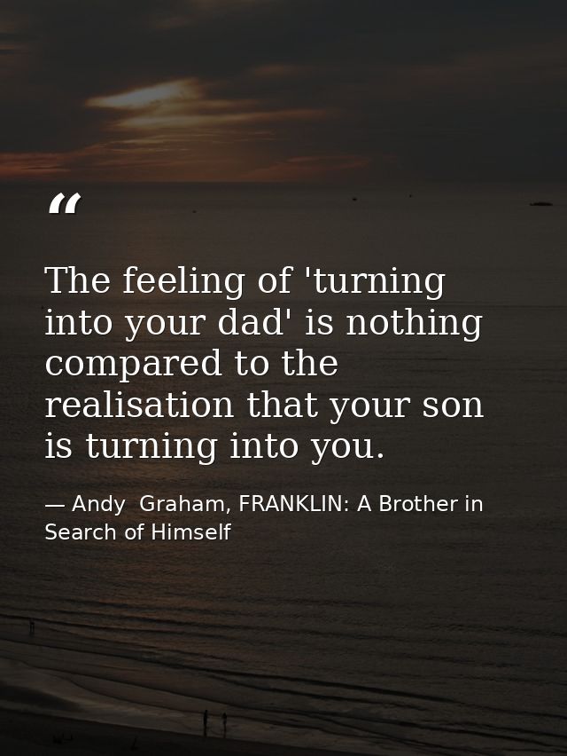 The feeling of 'turning into your dad' is nothing compared to the realisation that your son is turning into you. — Andy  Graham, FRANKLIN: A Brother in Search of Himself