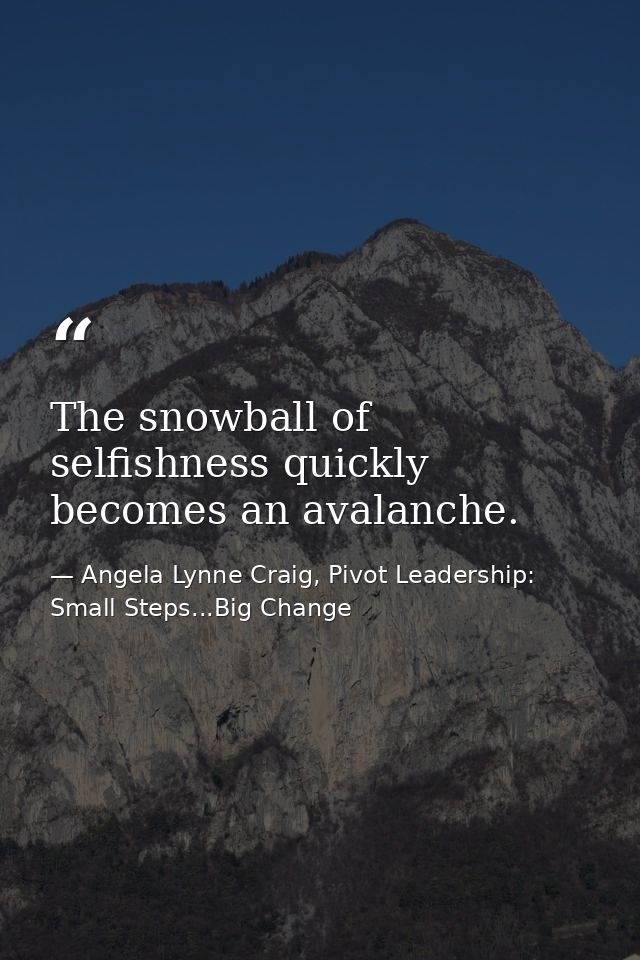 The snowball of selfishness quickly becomes an avalanche. — Angela Lynne Craig, Pivot Leadership: Small Steps...Big Change