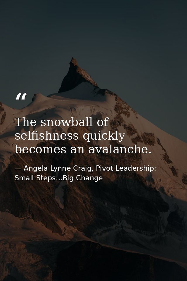 The snowball of selfishness quickly becomes an avalanche. — Angela Lynne Craig, Pivot Leadership: Small Steps...Big Change