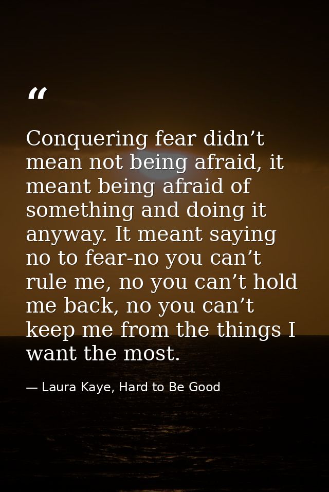 Conquering fear didn’t mean not being afraid, it meant being afraid of something and doing it anyway. It meant saying no — Laura Kaye, Hard to Be Good