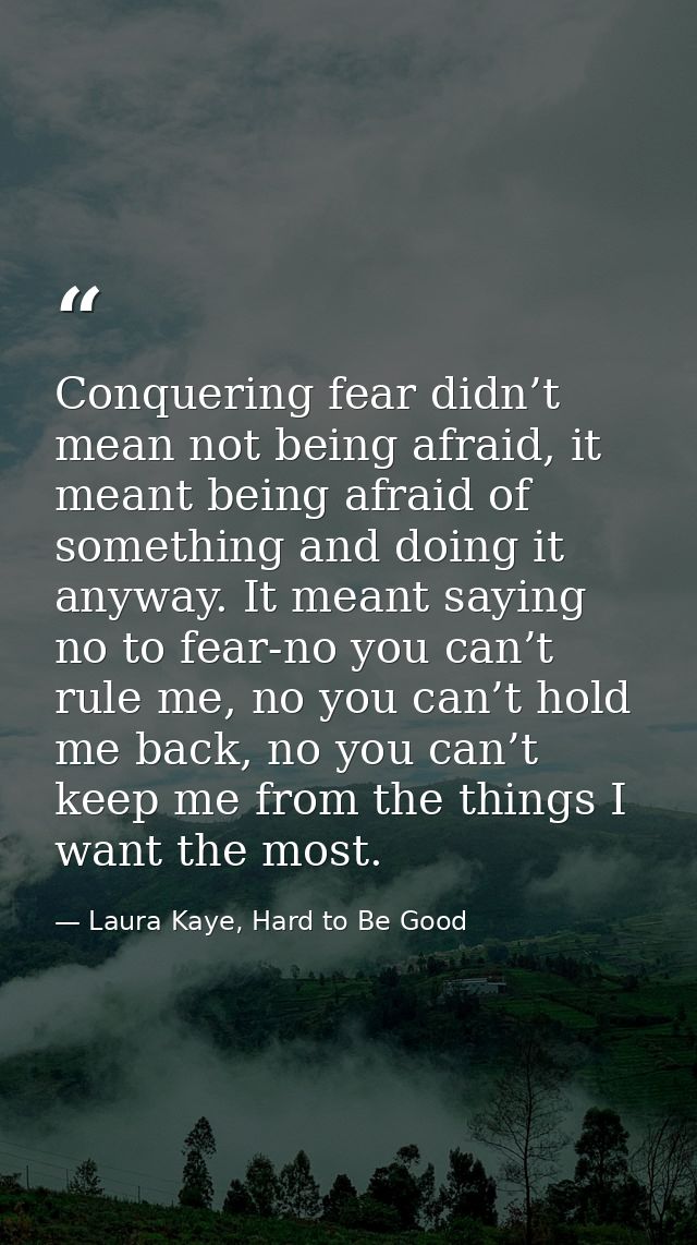 Conquering fear didn’t mean not being afraid, it meant being afraid of something and doing it anyway. It meant saying no — Laura Kaye, Hard to Be Good
