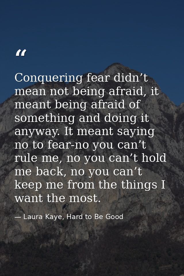Conquering fear didn’t mean not being afraid, it meant being afraid of something and doing it anyway. It meant saying no — Laura Kaye, Hard to Be Good