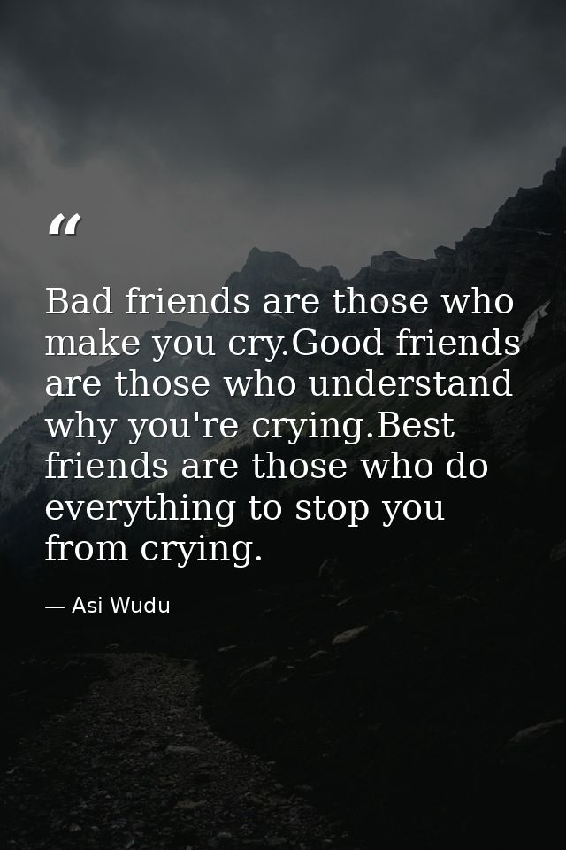 Bad friends are those who make you cry.Good friends are those who understand why you're crying.Best friends are those wh — Asi Wudu