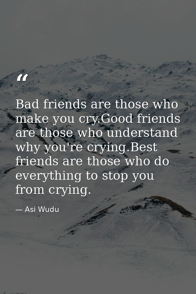 Bad friends are those who make you cry.Good friends are those who understand why you're crying.Best friends are those wh — Asi Wudu