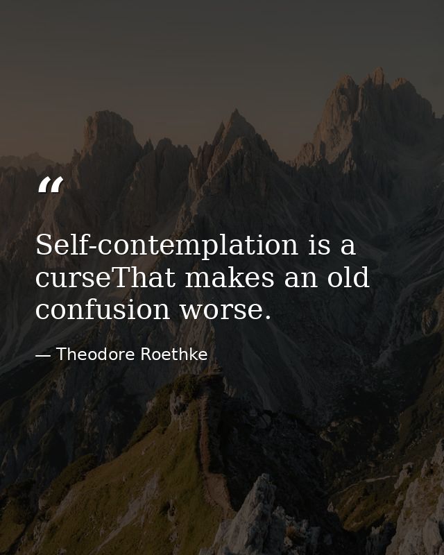 Self-contemplation is a curseThat makes an old confusion worse. — Theodore Roethke