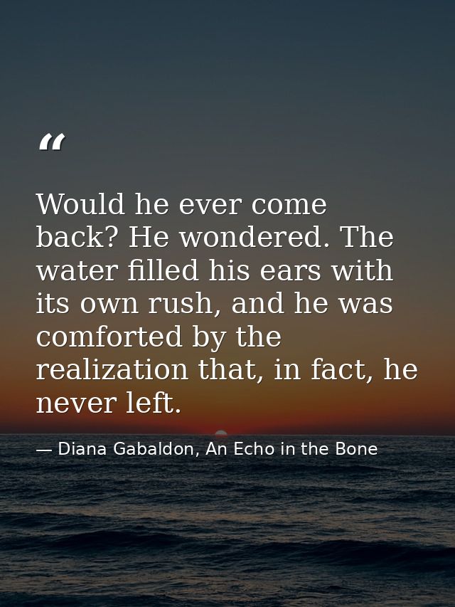 Would he ever come back? He wondered. The water filled his ears with its own rush, and he was comforted by the realizati — Diana Gabaldon, An Echo in the Bone