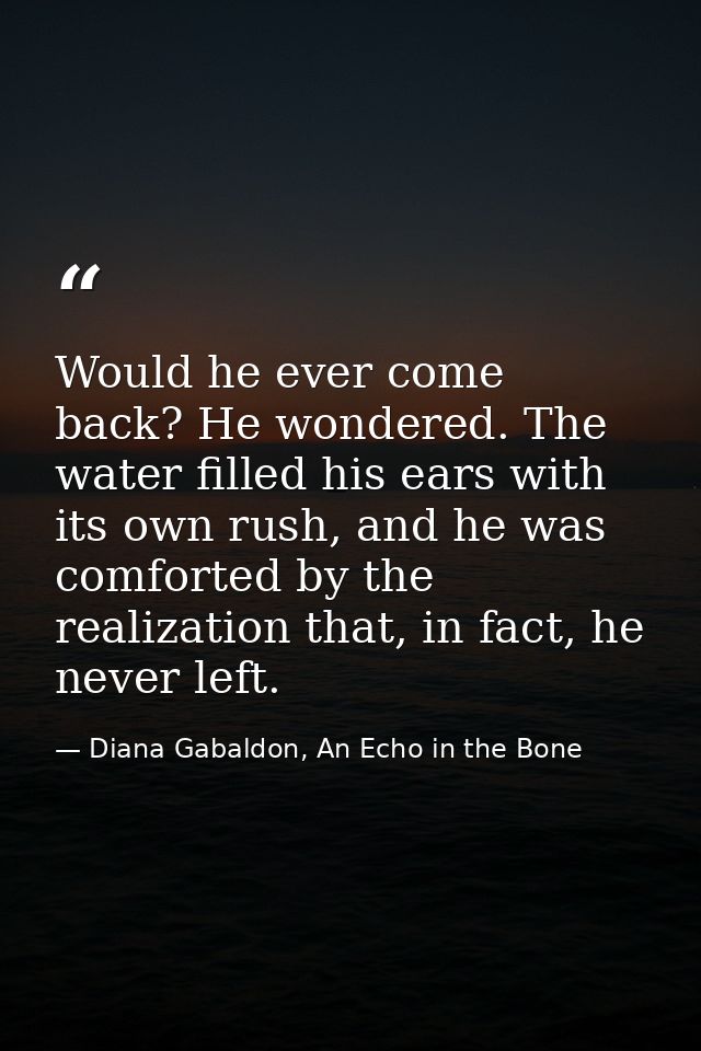 Would he ever come back? He wondered. The water filled his ears with its own rush, and he was comforted by the realizati — Diana Gabaldon, An Echo in the Bone