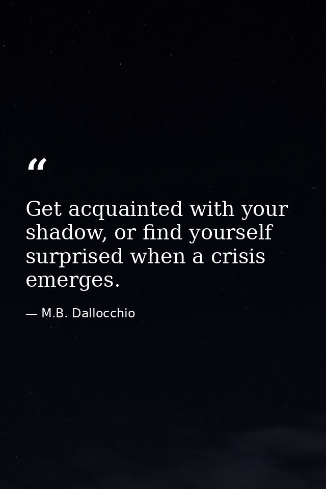 Get acquainted with your shadow, or find yourself surprised when a crisis emerges. — M.B. Dallocchio